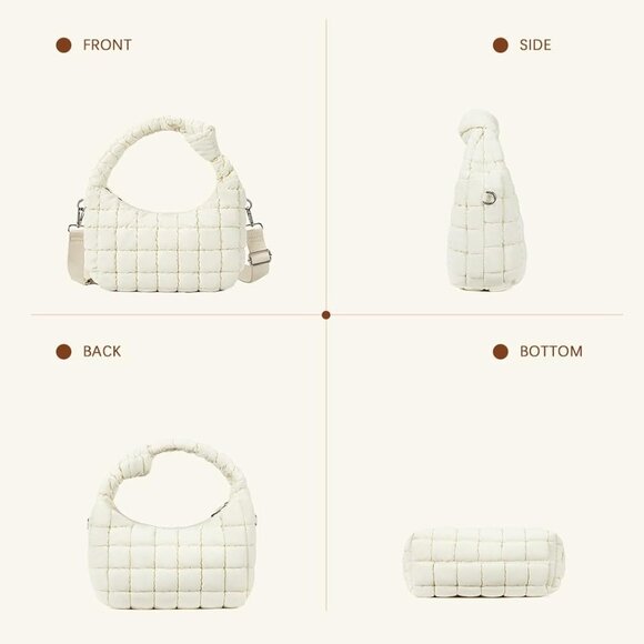 Elegant Lightweight Puffer Tote Bag for Women with Removable Crossbody Strap - Picture 7 of 7